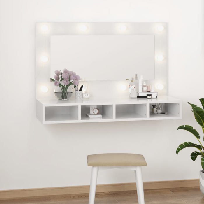vidaXL Armoire à Miroir avec LED Armoire Murale Armoire de Salle de Bain Meuble de Rangement Armoire de Rangement Blanc 808897