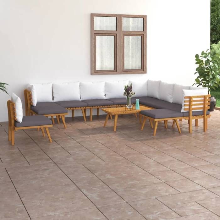 vidaXL Salon de jardin 12 pcs avec coussins Bois d'acacia - vue 2