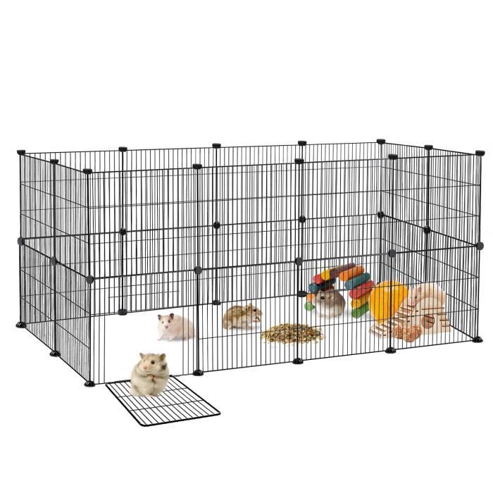 Comparer les prix de XMTECH Enclos pour Petits Animaux avec portes, Parc enclos cage en Métal, Réglable DIY 24 Panneaux, 142x72x72cm, Noir