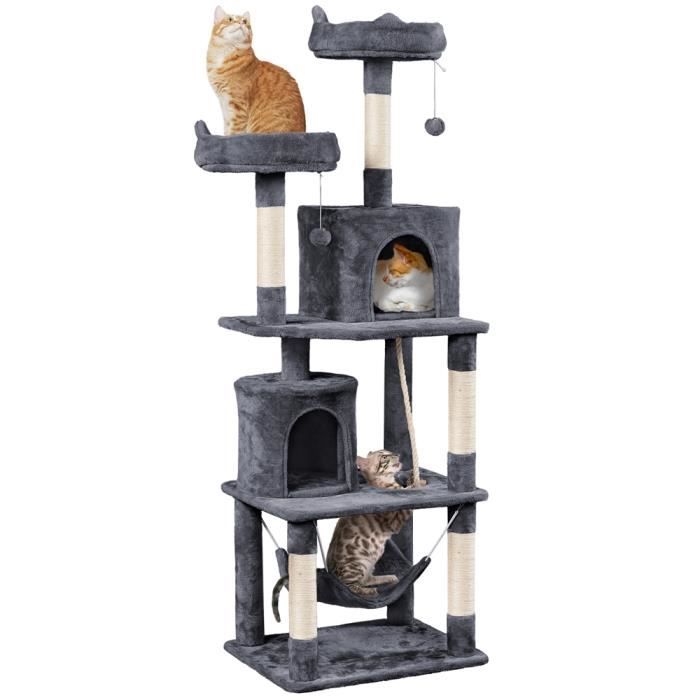 Meilleurs prix pour Arbre à Chat YAHEETECH - Tour à Griffer avec 2 Niches - Hamac Colonne en Sisal - Hauteur 179 cm - Gris Foncé