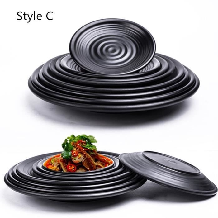 POT A EPICES,Style C9 inchAssiette en mélamine, plat noir rond Sushi