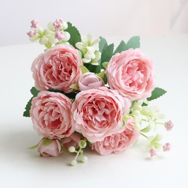 Bouquet de fleurs de mariée roses, fournitures de mariage, roses artificielles en soie, pivoine, Bouquet de mariage, orchidée Dahlia, Bouq de qualité  320