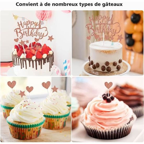 Rose Decoration Gateau Anniversaire, Joyeux Anniversaire Cake Topper,Cake Topper Gâteau D'anniversaire,Happy Birthday Cake Topper,po - Maison