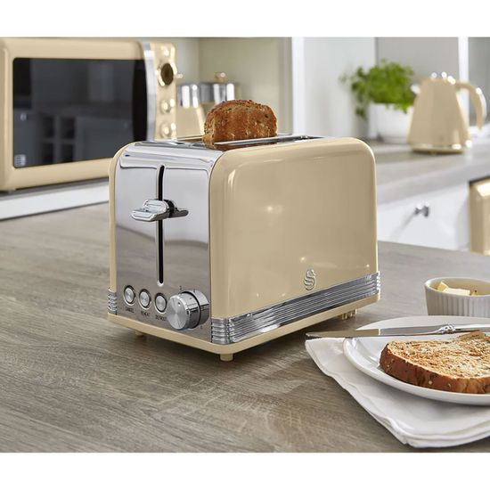 Retro Set Petit-déjeuner Bouilloire 1,8l Grille-pain 2 Tranches Micro-ondes 20l Swan Strp2070cneu Crème 850w à Prix