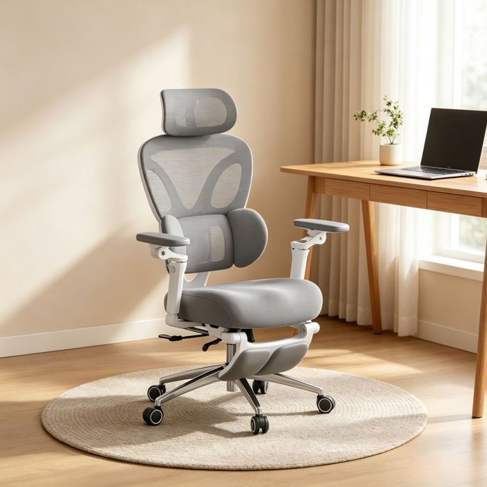 Chaise de bureau ergonomique EVRYAE grise avec appuie-tête 3D ...