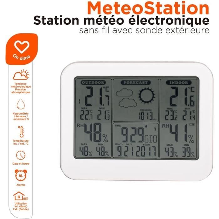 Station Météo Sans Fil Weytoll – Écran Tactile Couleur, Lever/Coucher Du Soleil, Lune, Marées, Alerte Gel, Thermomètre Hygromètre Intérieur/Extérieur Avec Capteur 60m
