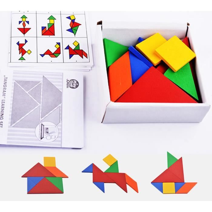 Puzzles Tangram en bois pour les enfants, Tangrams en bois avec 7 pièces  colorées chacun, casse-tête éducatif amusant, jouet d'apprentissage pour  garçons et filles