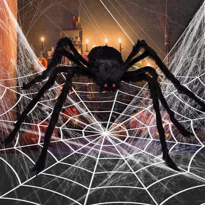 Toile D'araignée Extensible D'halloween De 1000 Pieds Carrés Avec 100 Araignées Lumineuses Pour Les Décorations D'halloween - Maison