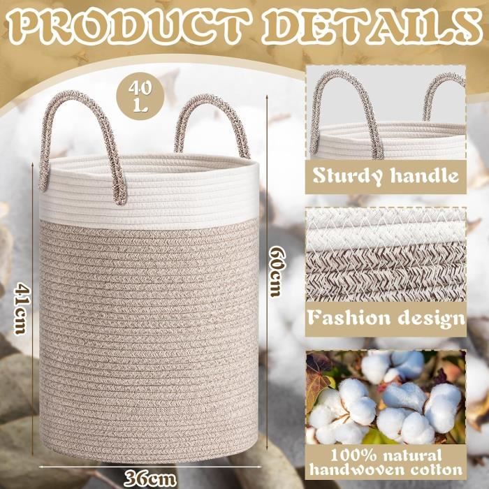 Panier à Linge, Grand Panier Tissé En Corde De Coton, Panier
