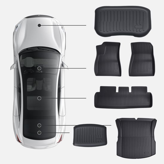 3W Tapis Coffre Tesla Model 3 2021-2023 - Set Avant Arrière TPE Antidérapant Imperméable Noir