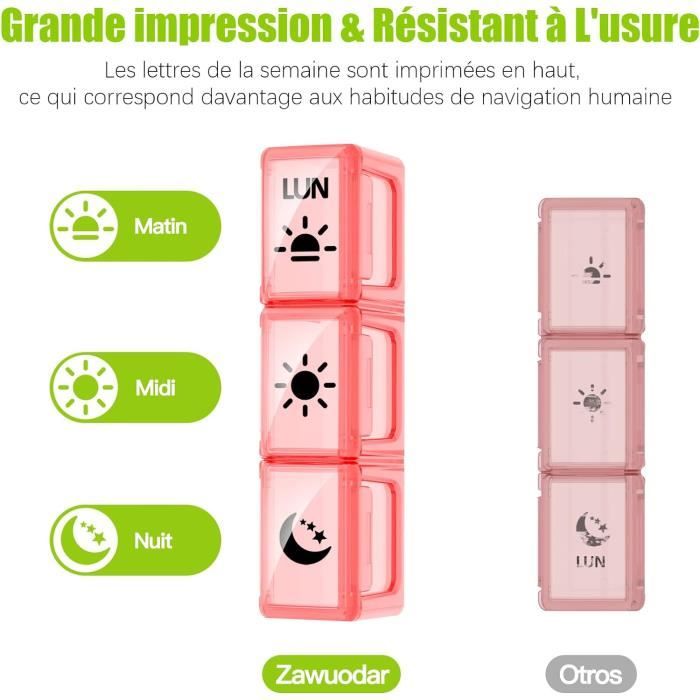 Pilulier Semainier Matin/midi/soir - 3 Compartiments, Noir, Plastique, Marque DOHIMGIO, Neuf