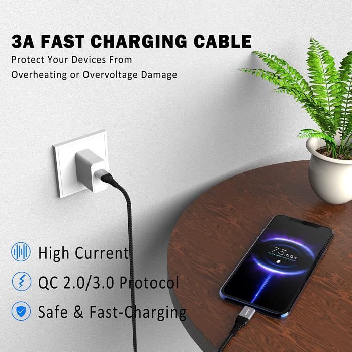Câble de chargeur USB C 3m 2pack Type C Chargeur Charge rapide 3a