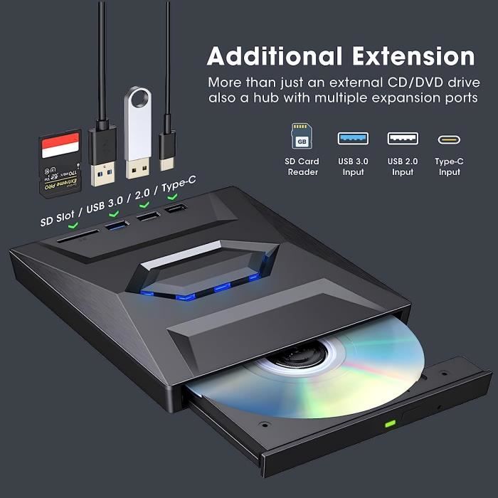 Lecteur CD, Interface 6 HUB Lecteur CD DVD Externe pour PC de