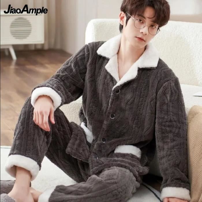 MdybF Pyjama Homme Hiver Chaud Molleton – Ensemble Doux Épaissi Automne/Hiver, Confort Maison