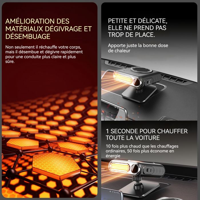 Chauffage D'appoint Voiture 12V 150W - 2 En 1 Chauffage/ventilateur, Rotation 360°, Désembuage Pare-brise | Branchement Allume-cigare