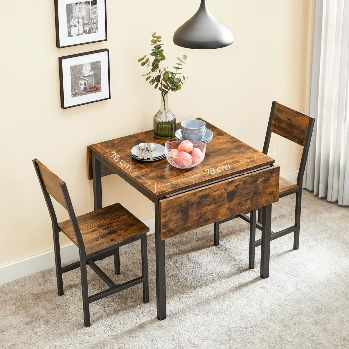 VASAGLE Table de salle à manger pour 4 personnes, table à dîner, table de  cuisine, 120 x 75 x 75 cm, pour salon, salle à manger, marron rustique  Cadre Métallique Robuste, Style