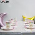 16 guests Sets -Cyuan licorne fête décor licorne anniversaire papier assiette tasse toile de fond pompons décoration de gâteau enfan-3