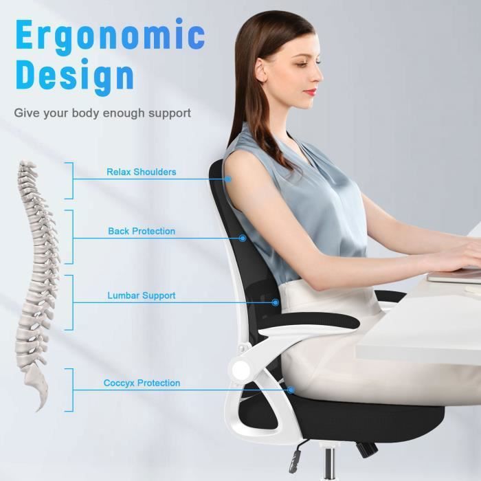Chaise De Bureau Ergonomique Haut Dossier - Inclinable 135°, Support Lombaire Gonflable - En Cuir, Roulettes Silencieuses - 2
