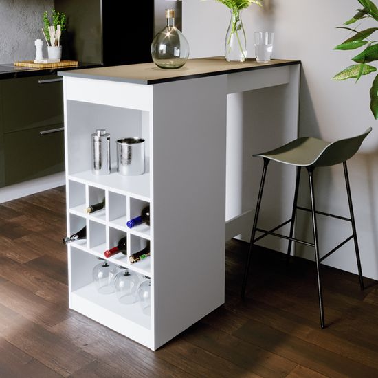 IDMarket - Table de Bar Barth 2 à 4 Personnes Bois Blanc Plateau Gris