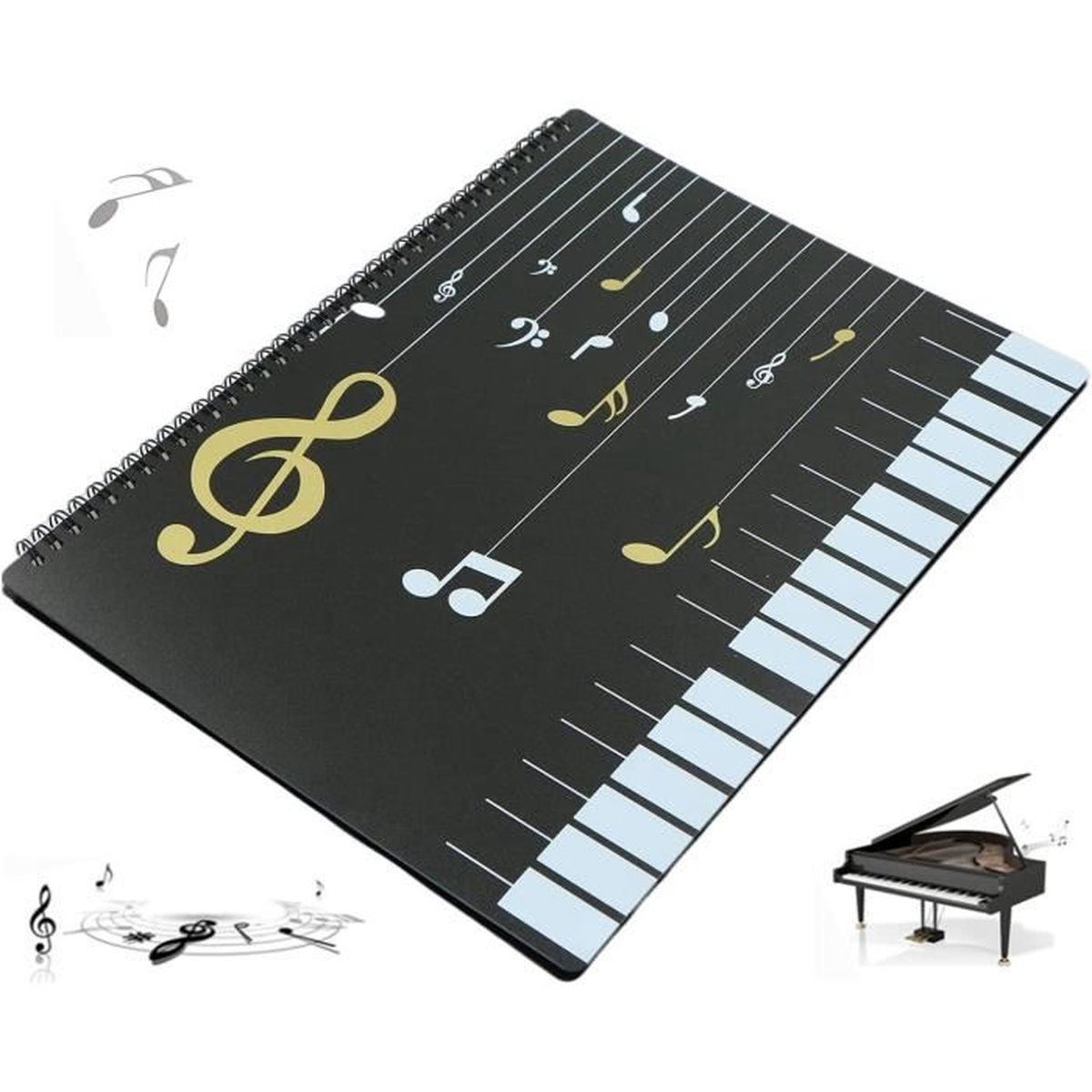 Sac à Partitions En Tissu Oxford - 36,5x28x8,5 Cm, Motif Piano, étanche - Pour Musiciens, Cours, Concerts