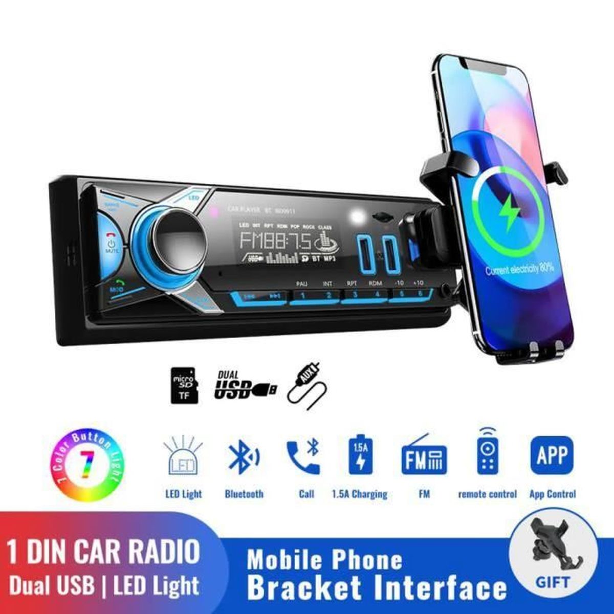 Autoradio Bluetooth Voiture MP3 Avec ；60W Radio FM 12V