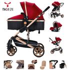 Poussette 3 en 1 Magic ZC, poussette bébé avec grande nacelle, poussette trio, pliable un clic, cadre en alliage d'aluminium, Rouge