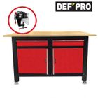 DEFPRO Établi Acier Bois 120 cm avec Étau – 2 Tiroirs, 2 Portes, Plateau Hévéa – Charge 150 kg