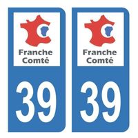 Autocollant Stickers plaque immatriculation voiture Département 39 Jura Logo Ancienne Région Franche-Comté