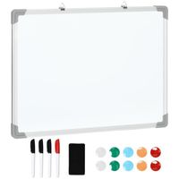 HOMCOM Tableau blanc aimante magnetique panneau blanc polyvalent avec 4 feutres 1 brosse tableau et 10 aimants cadre en aluminium
