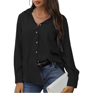 Chemisier Blouse Femme Manches Longues Chemise Classique Boutonnée Shirt Top Élégant Haut Casual Tunique pour Le M