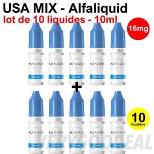 LIQUIDE Eliquid USA MIX 16mg lot de 10 liquides ALFALIQUID