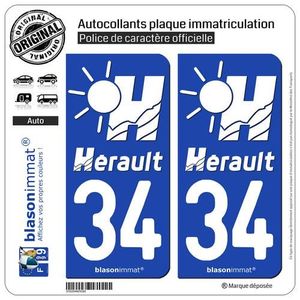 2 Stickers autocollant plaque immatriculation Ville 34 Sète 