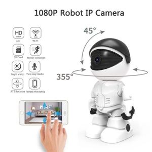 CAMÉRA IP 1080P Robot Caméra IP Caméra de sécurité Surveillance intelligente WiFi Webcam sans fil IP CCTV Audio Bidirectionnel, Noir