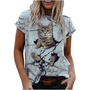 T-SHIRT lukcolor T-shirts à col rond pour femmes imprimé animal T-shirt manches courtes Blouse Tops 1PC hauts Gris