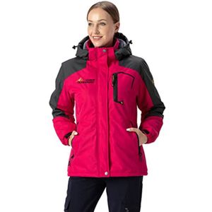 VESTE Veste Femme,Veste de Ski Femme Hiver éPais Chaud, Coupe-Vent ImperméAble ExtéRieur Randonnée Vestes avec Capuche Amovible-Rouge