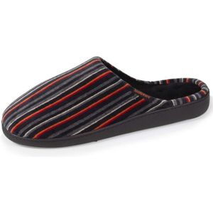 CHAUSSON - PANTOUFLE Chaussons Isotoner Homme - Rayures Noires - Confor