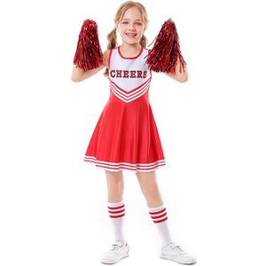 Ensemble de vêtements Vêtements Ensemble, Costume Cheerleader Fille de Carnaval avec Pompons, Déguisement Cheerleaders Enfant Adulte, rouge