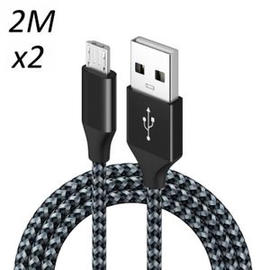 CÂBLE TÉLÉPHONE [2 pack] Cable Nylon Tressé Noir Micro USB 2M pour