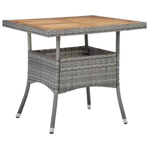 TABLE DE JARDIN  Meuble Table de jardin - Gris - Résine tressée et bois d'acacia solide 13 KG