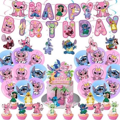 Déco Anniversaire Lio Und Stich 9 Ans - 22 Pièces Ballons Et Décorations - Thème Fille
