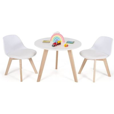 HOMCOM Ensemble table d'activité pour enfant blocs de construction brosse  de tableau marqueur craie fournis ABS PP Ø 63 x 49H cm bleu blanc chaise  49