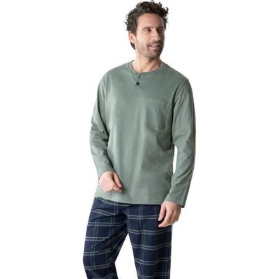 Pyjama long homme Jersey/Flanelle Eminence Kaki-tartan Cdiscount