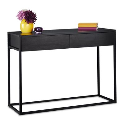 Meuble TV Industriel - Marron-Noir - 2 Tiroirs - Hxlxp : 48,5X93X41,5 Cm - Métal - Effet Bois