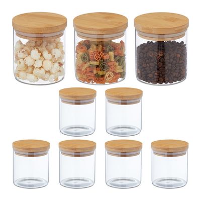 Relaxdays Lot De 3 Bocaux Verre Carrés 1200 Ml – Couvercle Bambou & Joint Silicone, Hermétique, Conservation Aliments