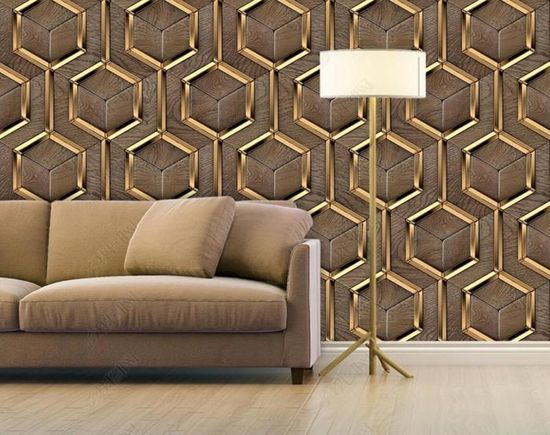 Papier Peint Effet Marbre Géo Hexagone - Holden Décor 90711 - Or Rose Pailleté - Métallisé - 10,05m X 53cm