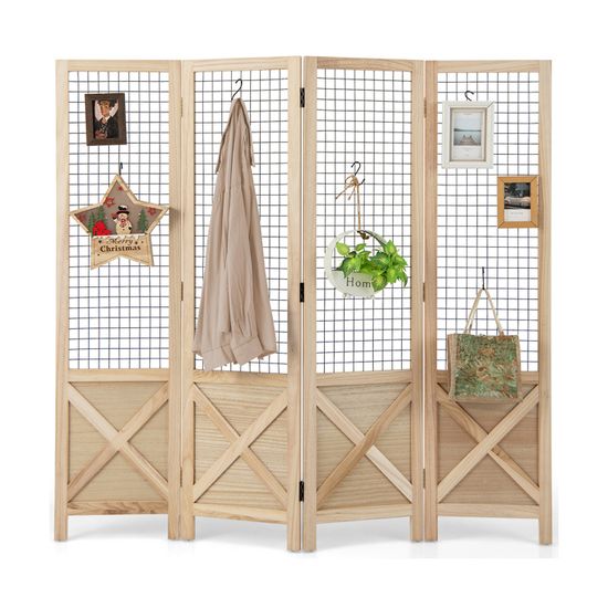 Paravent 4 Panneaux En Treillis Bois Paulownia - 151x144 Cm - Pliable, Pour Intérieur/extérieur - Brise-vue Décoratif