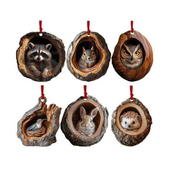 Ornement De Noël Acrylique 2D En Forme D'Animaux - Raton Laveur, Hibou, Écureuil, Hérisson, Lapin - Décoration Arbre Ou Maison - 7