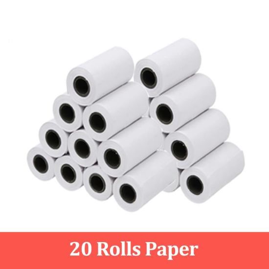 20 Rouleaux Papier Thermique Autocollant 57x25mm – Blanc & Couleurs Pour Mini Imprimante Photo Enfant – Impression Instantanée Fun !