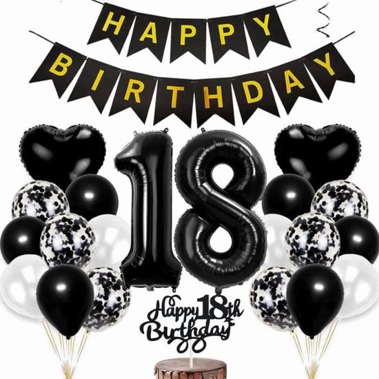 Kit Anniversaire 18 Ans Fille Ballon Kit En Noir Or Deco Fu00eate De Anniversaire Ballon 18 Ans Decoration Anniversaire 18 Ans