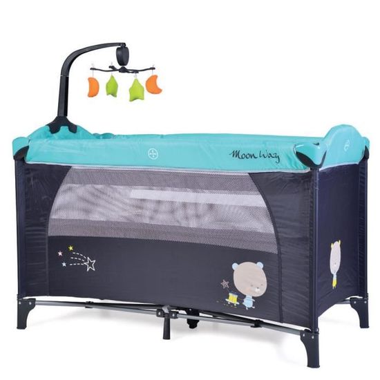 Parc Bébé 2-en-1 Moby-System - Lit Parapluie Pliable + Matelas 2 Hauteurs (0-36 Mois), Gris